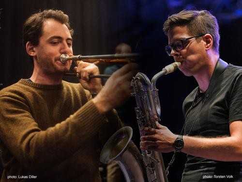 Christoph Beck (Baritonsaxophon) und Lukas Jochner (Posaune) Christoph Beck (Baritonsaxophon) und Lukas Jochner (Posaune)