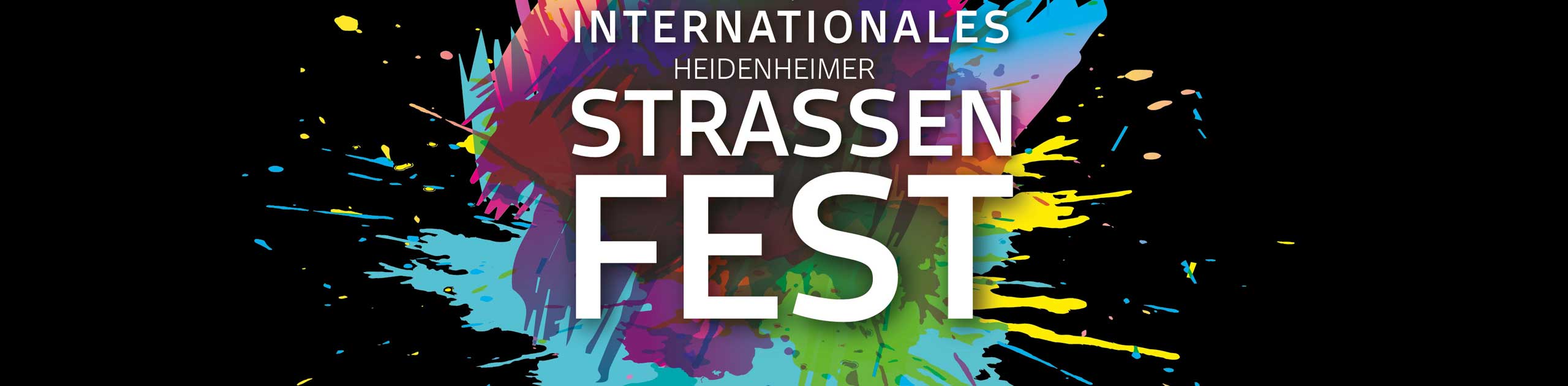Bunter Hintergrund, weiße Schrift Internationales Heidenheimer Strassenfest